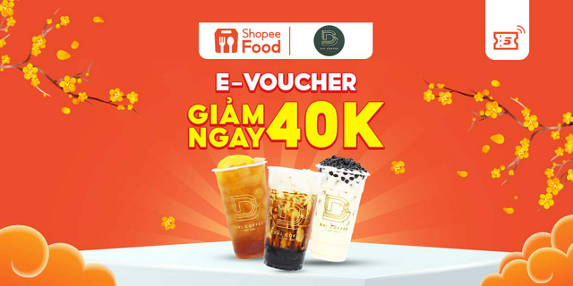 HCM [E-voucher - T3]  Mã giảm giá 40k cho đơn từ 40k Trà Sữa Dhi ShopeeFood tại ứng dụng Shopee
