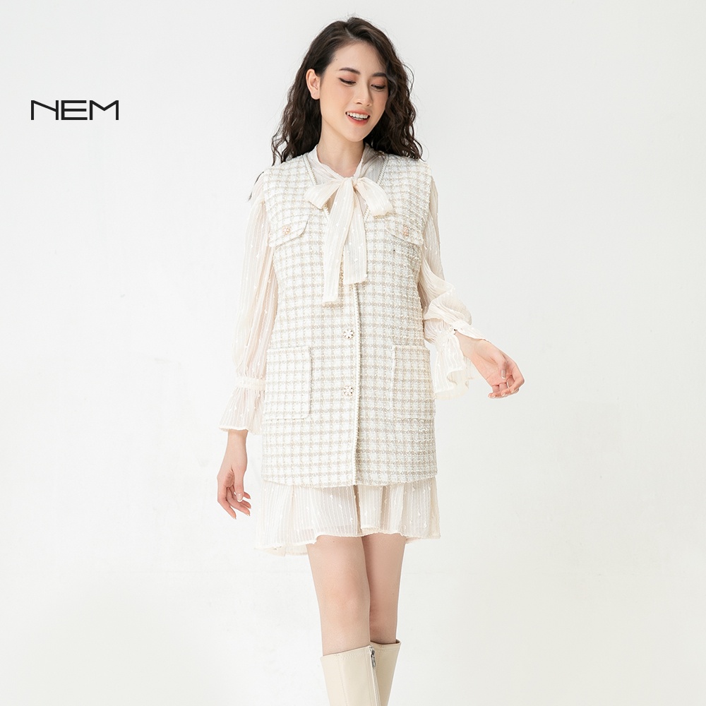 Áo Gile dạ tweed kẻ ô NEM Fashion AK11302 mã kẻ