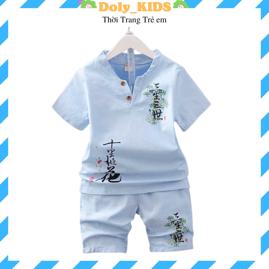 Bộ quần áo bé trai chất đũi hinh lá sen S01, bộ cộc tay bé trai Hàn Quốc xuất xịn, quần áo trẻ em từ 6-27kg Dolykids