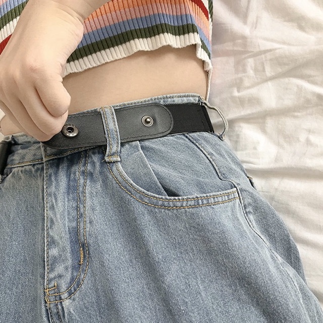 Thắt lưng thun co giãn cúc bấm 2 bên phối da cho nam nữ, dây nịt chun unisex tùy chỉnh theo vòng eo
