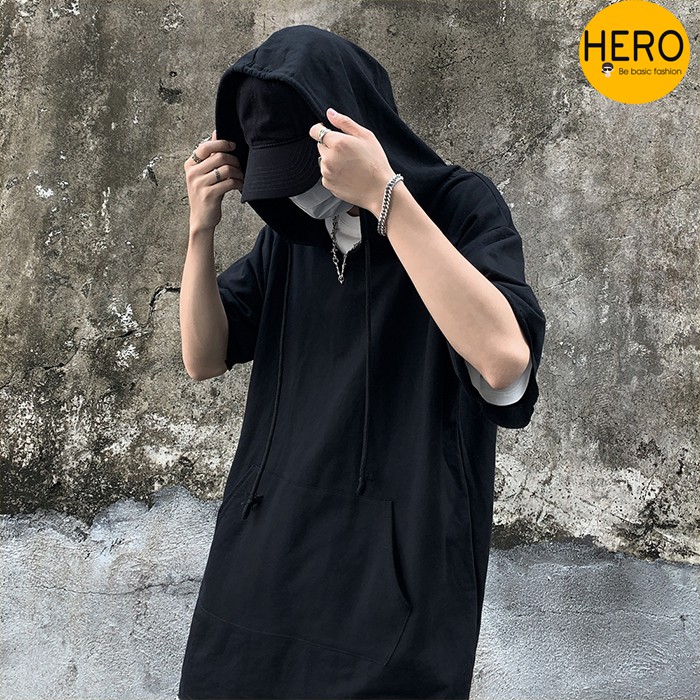 Áo Thun Hoodie Tay Ngắn Có Mũ Form Rộng Outfit Unisex Phong Cách Năng Năng Động Cotton AP07 MrHero