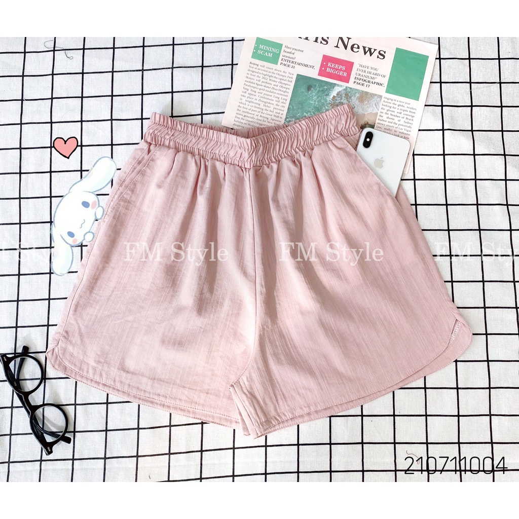 Quần đùi nữ FM Style short ống rộng lưng cao mặc nhà cao cấp chất thun co giãn thấm hút mồ hôi ngày hè 210711001
