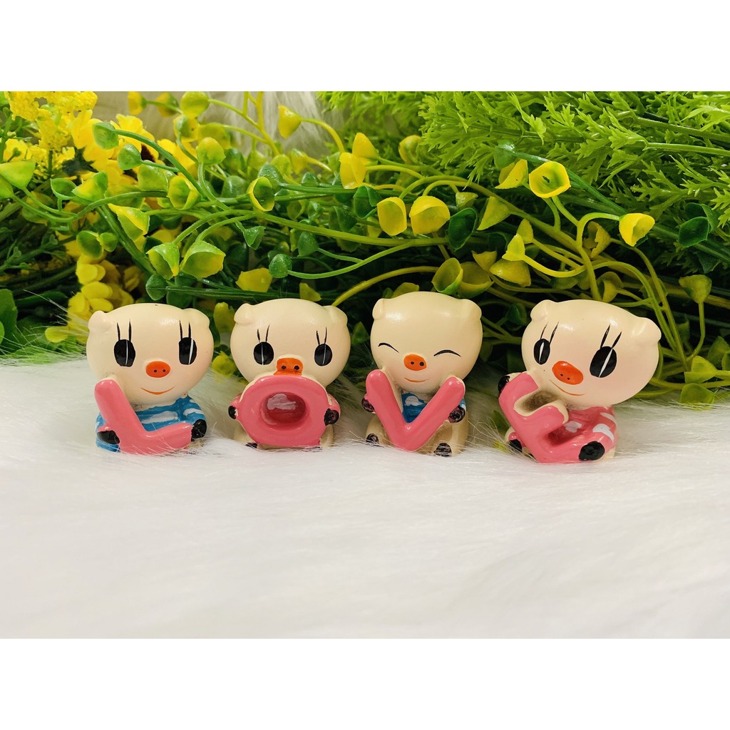 Bộ 4 Tượng Heo Love - Heo Tình Yêu ( Hình Thật - Video Thật )