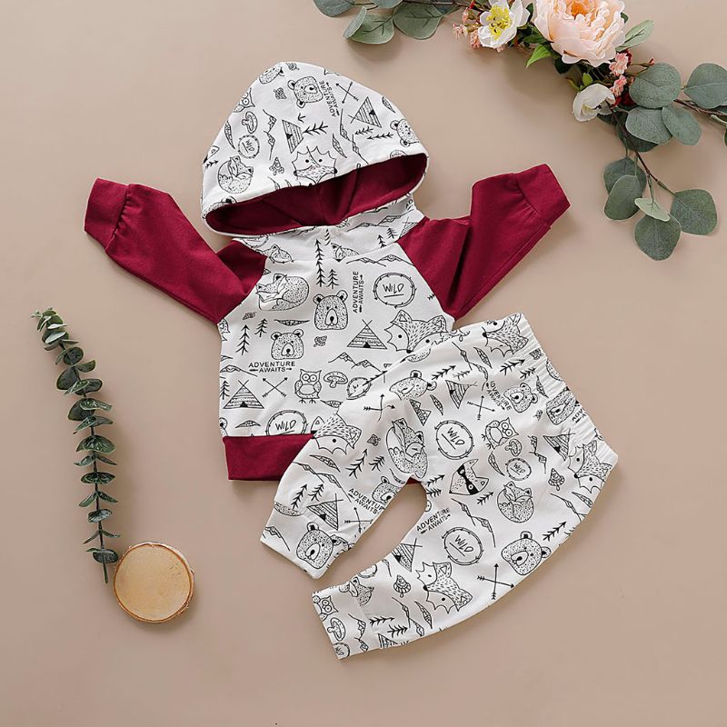 Mary☆2pcs Infant Baby Boy&amp;Girl Suit Cartoon Hoodie Top+Pants Outfits Newborn Clothes