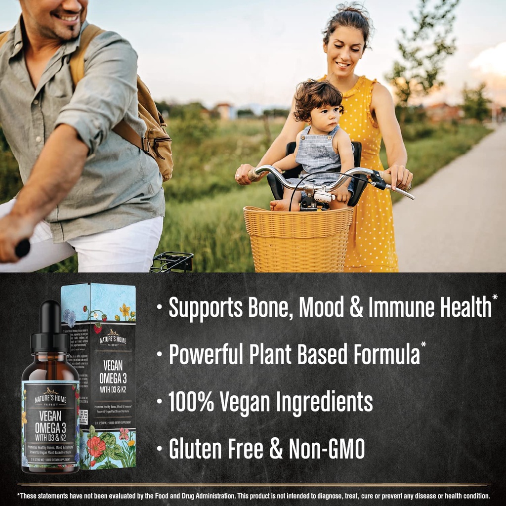 Dầu Tảo Biển Omega 3 + Vitamin D3 K2 - 60 ml - Chống Lão Hóa - Tốt Cho Mắt - Dầu Cá - Vegan Omega 3 - Algae Oil