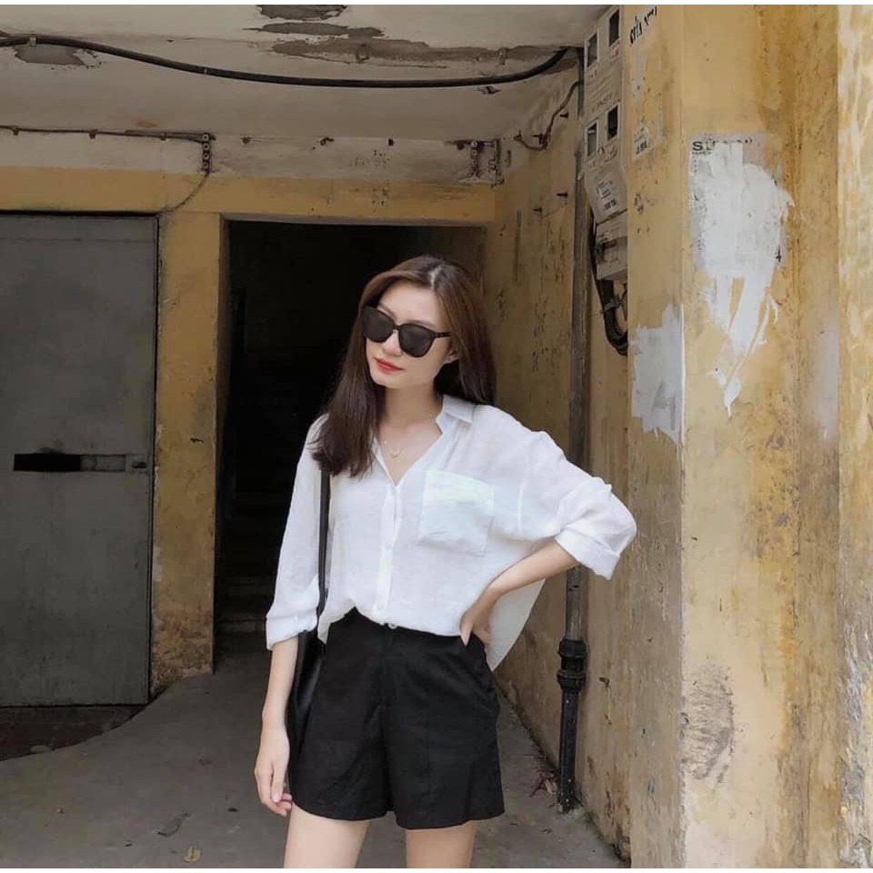 Áo Sơ Mi Nữ - Áo sơ mi đũi túi ngực nữ LE58 | BigBuy360 - bigbuy360.vn