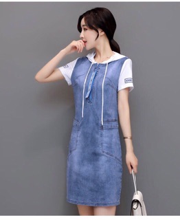 Đầm jean suông có nón