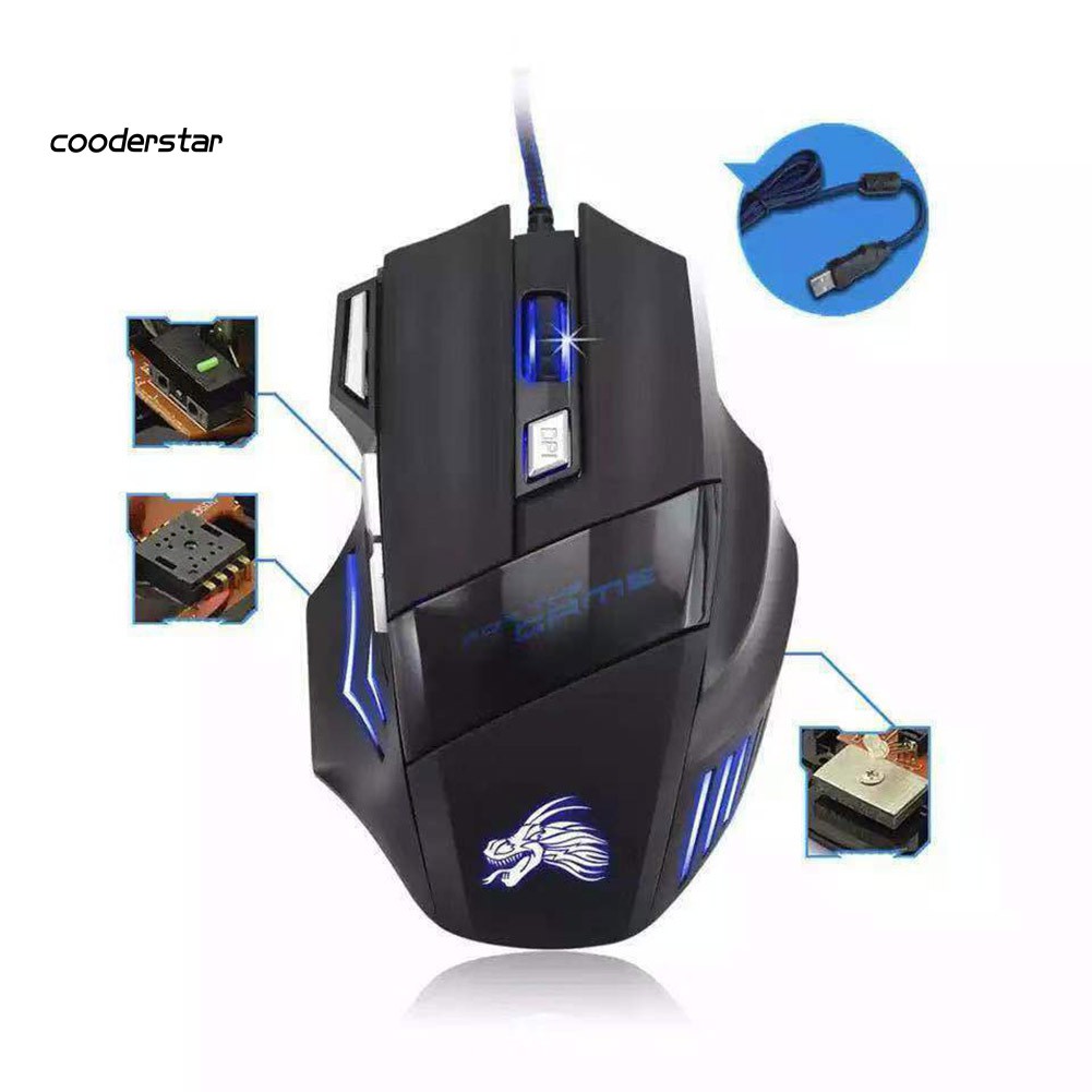 Chuột Quang Gaming 7 Nút 3200dpi Có Đèn Led Cho Pc