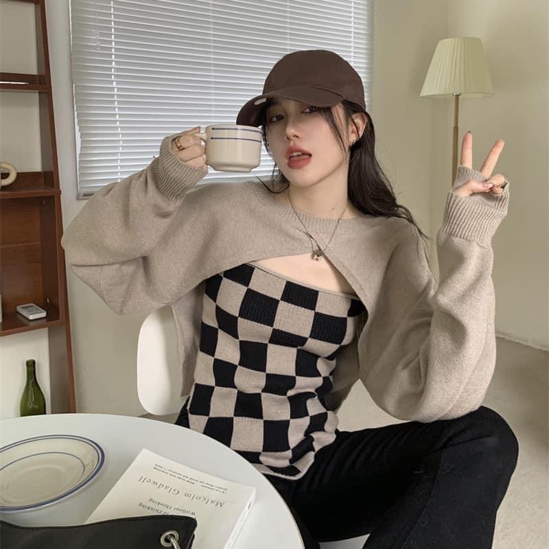 Set áo len caro Ulzzang, áo len 2 món