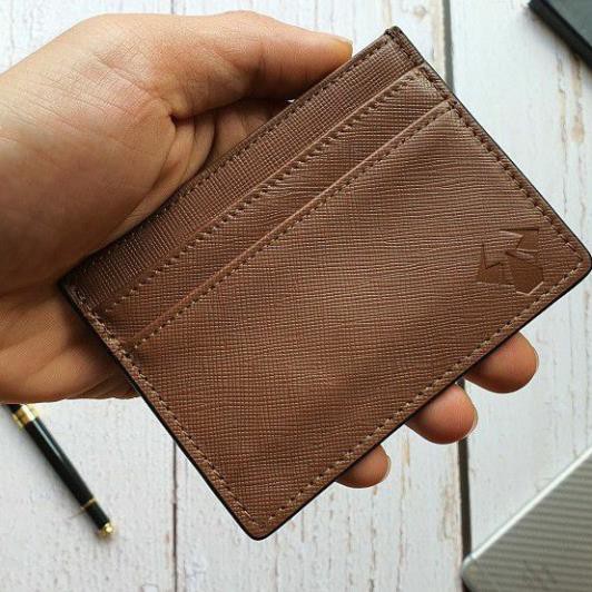 - Ví Card holder da bò thật - Safiano nâu CH101