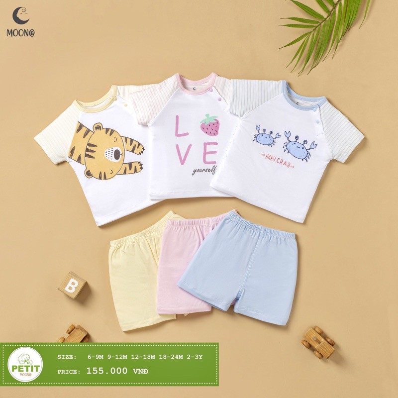 Bộ cộc tay petit Moon mềm mát, thấm hút bé trai bé gái