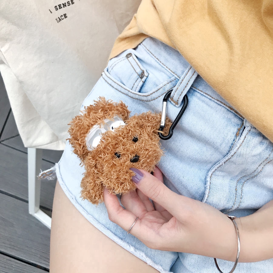 Vỏ bảo vệ hộp sạc tai nghe AirPods hình gấu Teddy 3D bằng silicone mềm chống sốc
