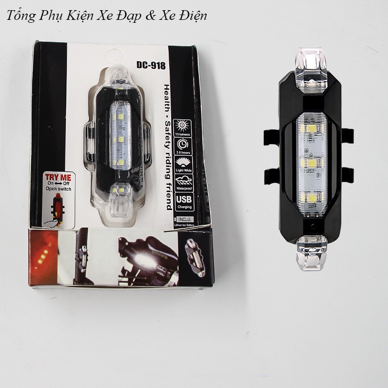 Đèn Báo Hiệu Gắn Đuôi Xe Đạp 5 Bóng LED Có Cổng Sạc USB
