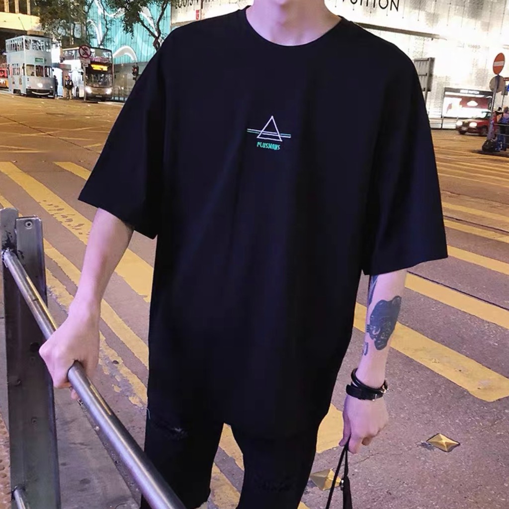 [AT0103] Áo thun nam nữ dáng suông, tay lỡ, phom rộng in họa tiết tam giác mảnh siêu phẩm Hàn Quốc | BigBuy360 - bigbuy360.vn