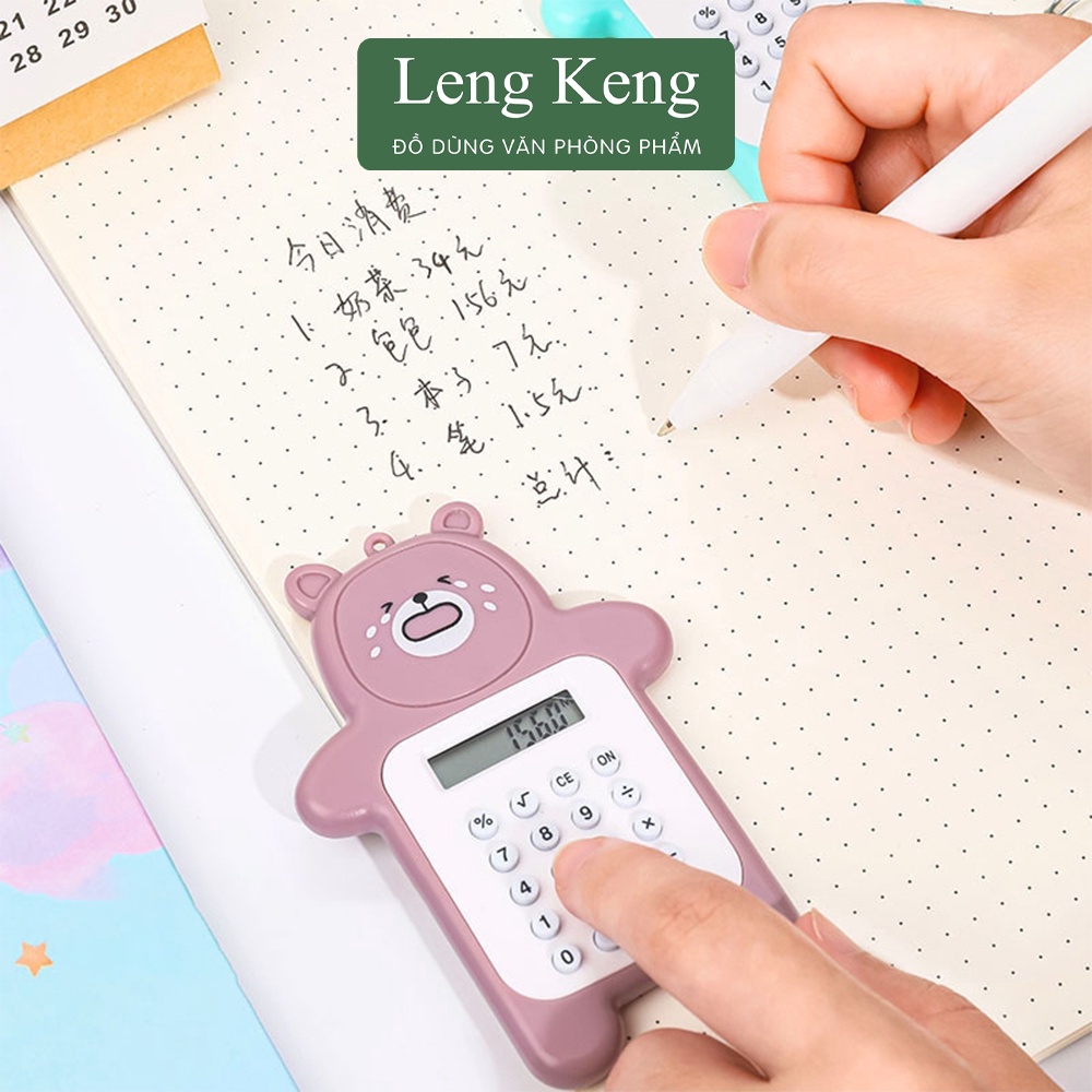 Máy tính cầm tay bỏ túi văn phòng phẩm Leng Keng cho học sinh hình gấu dễ thương MK12.