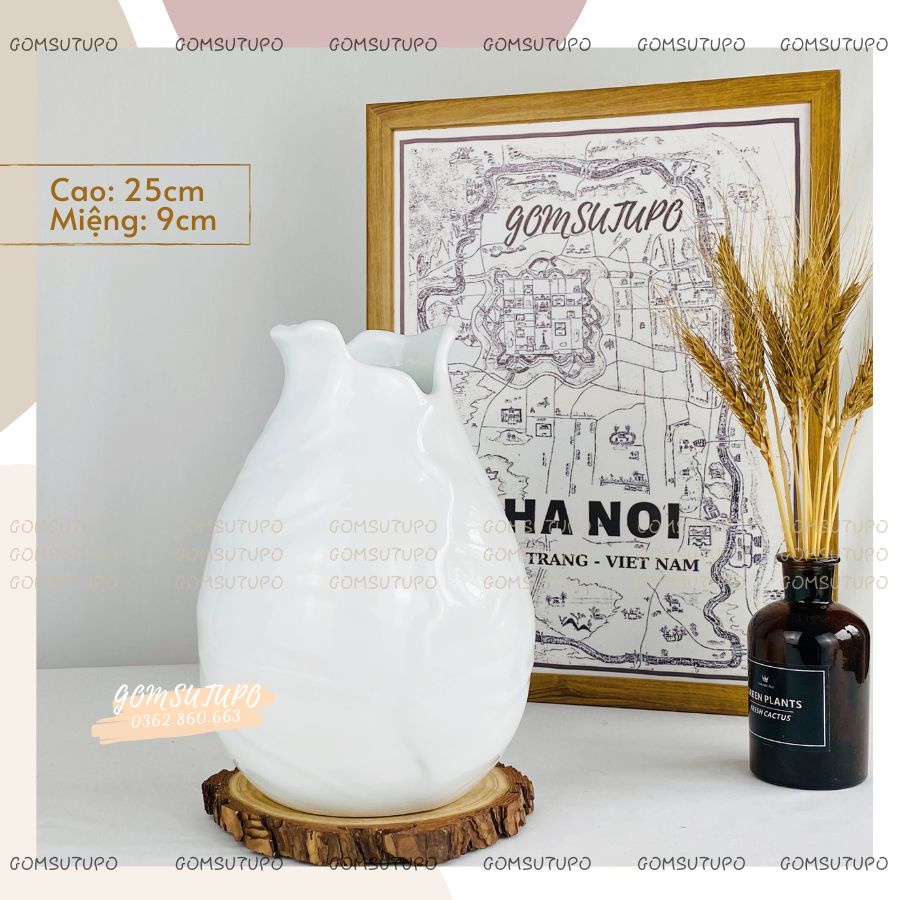 Lọ Hoa Men Trắng - Dòng Cao Cấp - Gốm Sứ Bát Tràng - gomsutupo - Bình Hoa Tràng Trí - Gốm Sứ TUPO - Decor