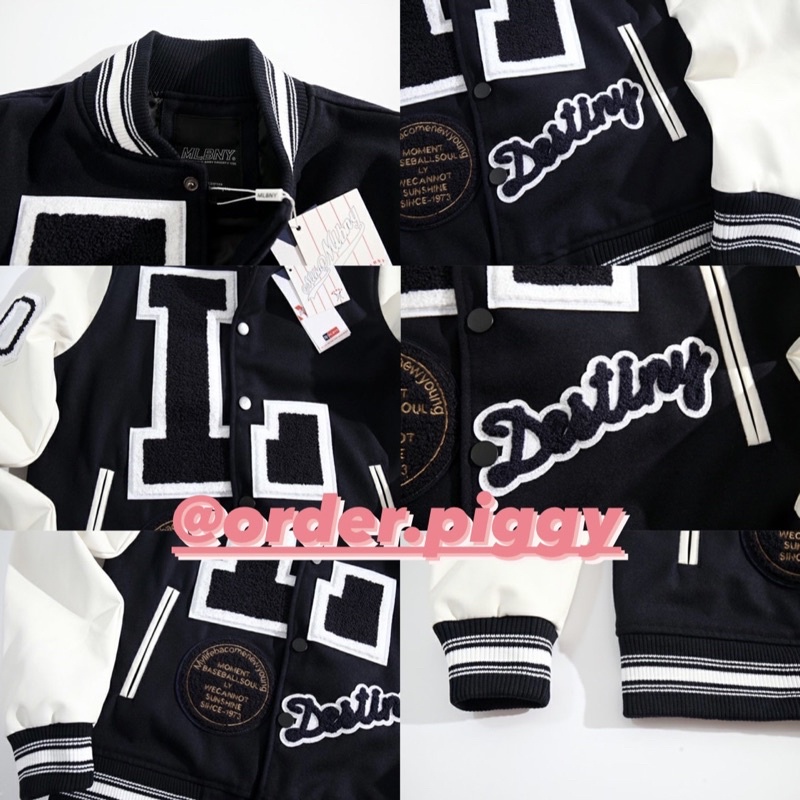Áo Khoác MLBNY Jacket Logo L Dreaming Tay Da PU - Chính Hãng