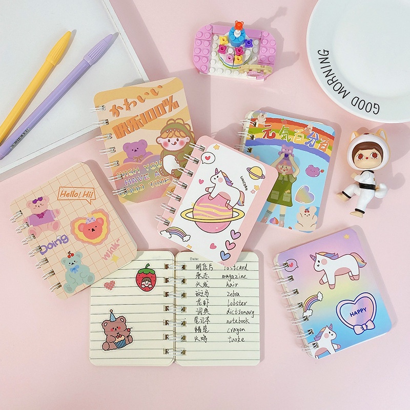 SỔ LÒ XO A7 160 TRANG, SỔ TAY MINI NHIỀU HÌNH CUTE DỄ THƯƠNG