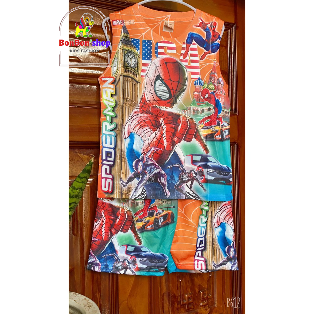 (Mã 3DSNN03 giảm 20%) Combo 3b siêu nhân nhện cho bé trai sát nách vải 3d thái mát lạnh 3-7T