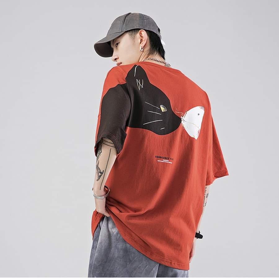 &lt;FREE SHIP&gt; Áo thun nam tay lỡ phản quang chất mềm mịn y ảnh in hình mèo