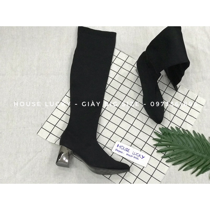 Bốt đùi BIG SIZE thun co giãn cho bắp chân 36-42cm cao gót tráng gương 7p