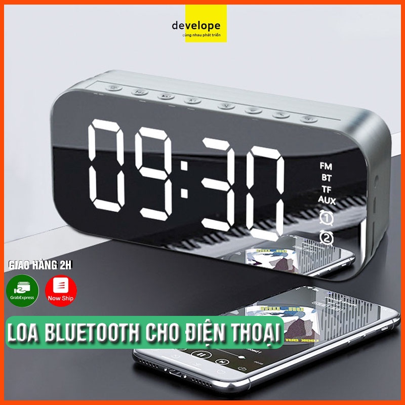 Loa Bluetooth Di Động Có Mặt Gương Tích Hợp Đồng Hồ Báo Thức, Có Khe Cắm Thẻ Nhớ