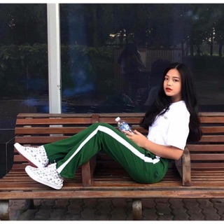 Stripped pants - Quần 1 sọc trắng - Xanh lá