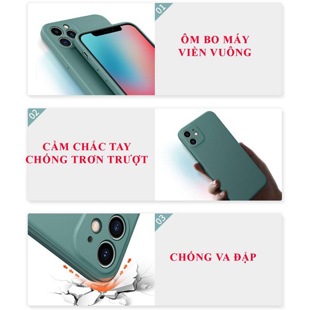 [Freeship] ỐP CHO IPHONE CHỐNG BẨN VIỀN VUÔNG BẢO VỆ CAMERA từ 6Plus/7plus/8Plus/X/Xs Max/11/11pro/11Pro Max/12 Promax