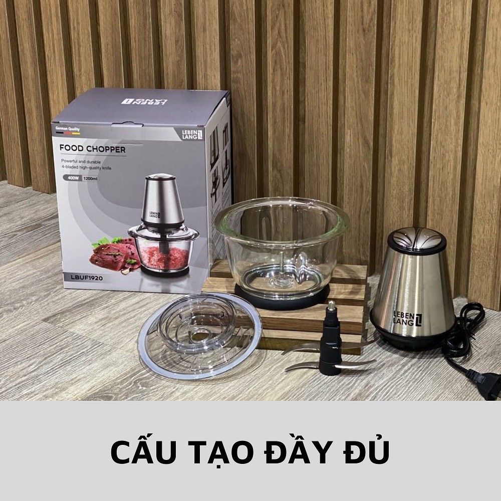 Máy xay thịt Lebenlang cối thủy tinh 400W, dung tích 1,2L