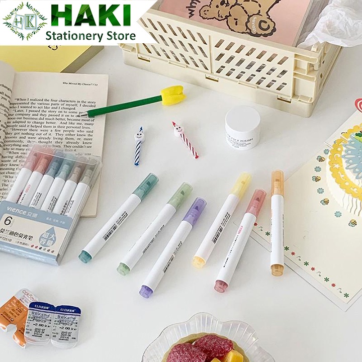 Bút dạ quang 6 màu highlight pastel HAKI