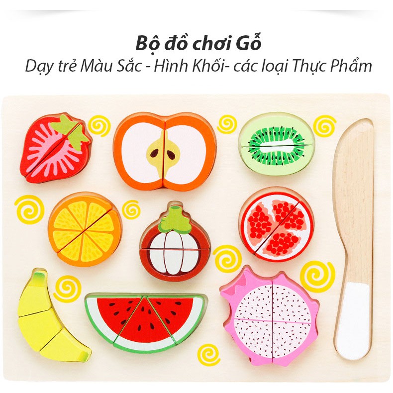 Bộ Đồ chơi gỗ cắt Hoa Quả, Thực Phẩm bằng gỗ gắn nam châm - Đồ chơi Nấu Ăn cho bé, Hàng Loại 1