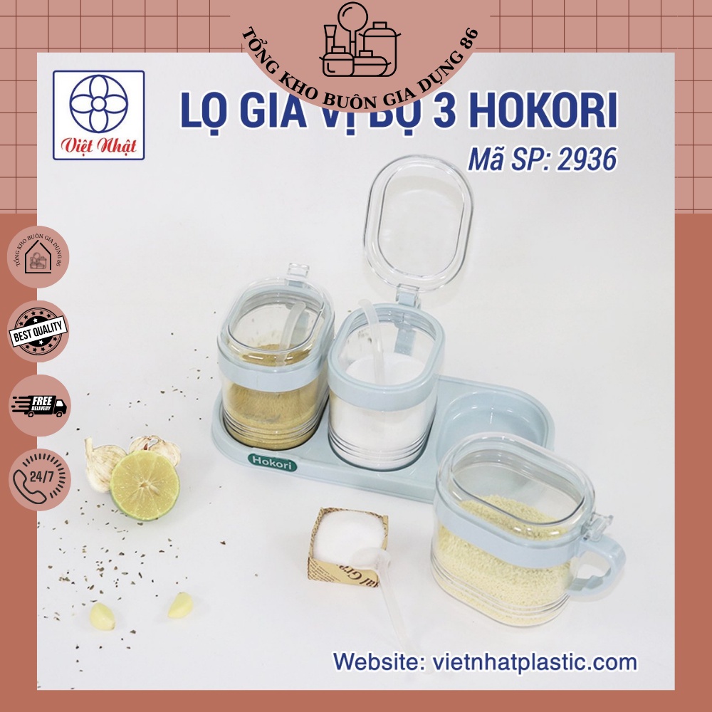 Bộ 3 Hũ Đựng Gia Vị HOKORI Nhựa Việt Nhật Cao Cấp, Hũ Đựng Gia Vị Đẹp Có Kèm Thìa Tiện Lợi 2936