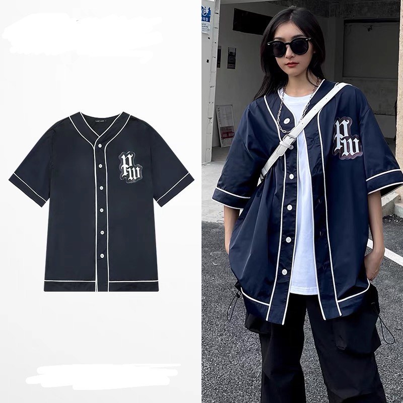 Áo sơ mi bóng chày  UNISEX rộng thụng phong cách Hàn Quốc