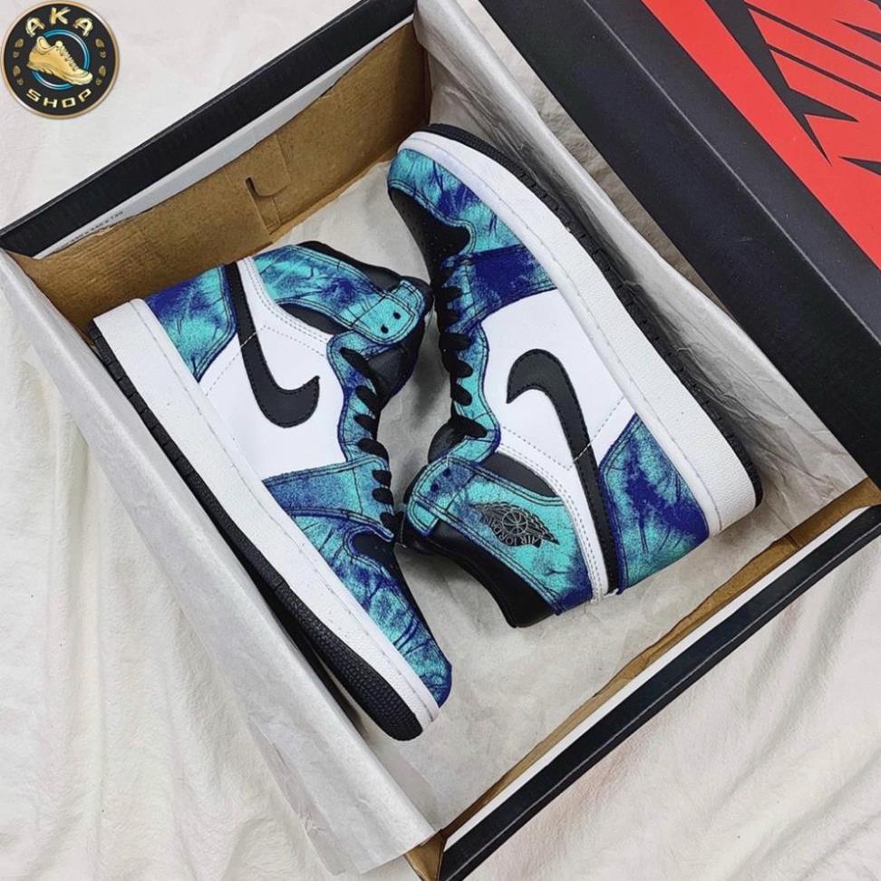 Giày thể thao Air Jordan xanh loang nước biển cổ cao, Giày JD1 tie dye cao cổ nam nữ siêu hot  + tặng dây