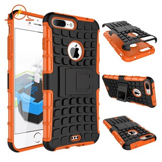 👉 iPhone 7 8 Plus Case Armor Tire Texture Anti-fall Cover With Stand Holder