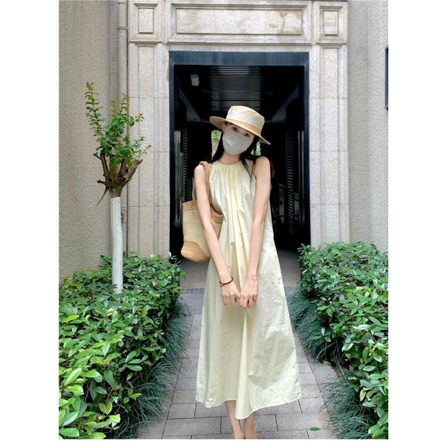 Đầm Dài Dáng Chữ A Không Tay Cổ Tròn Phong Cách Hàn Quốc Thời Trang Hàng Mới Dành Cho Bạn Nữ