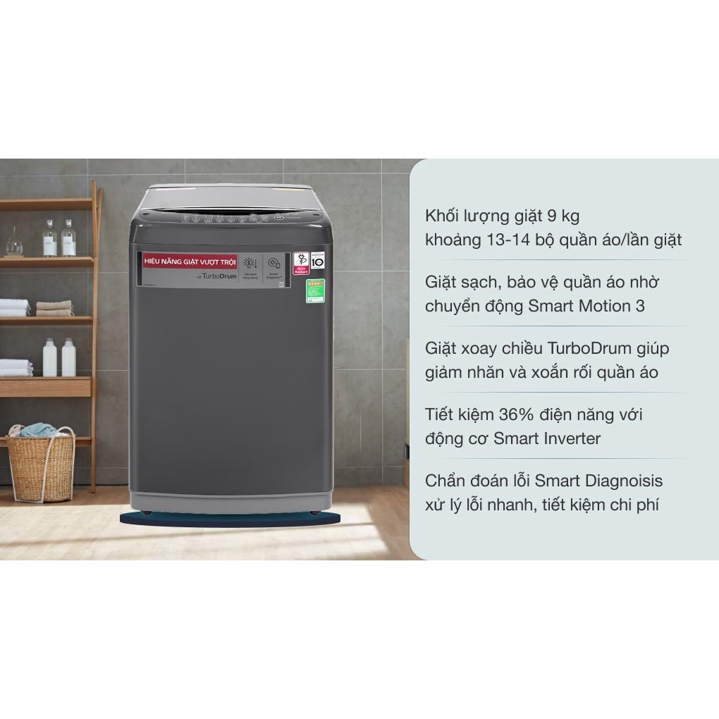 Máy giặt LG Inverter 9 kg T2109VSAB 2020 - Showroom Tivi TPHCM
