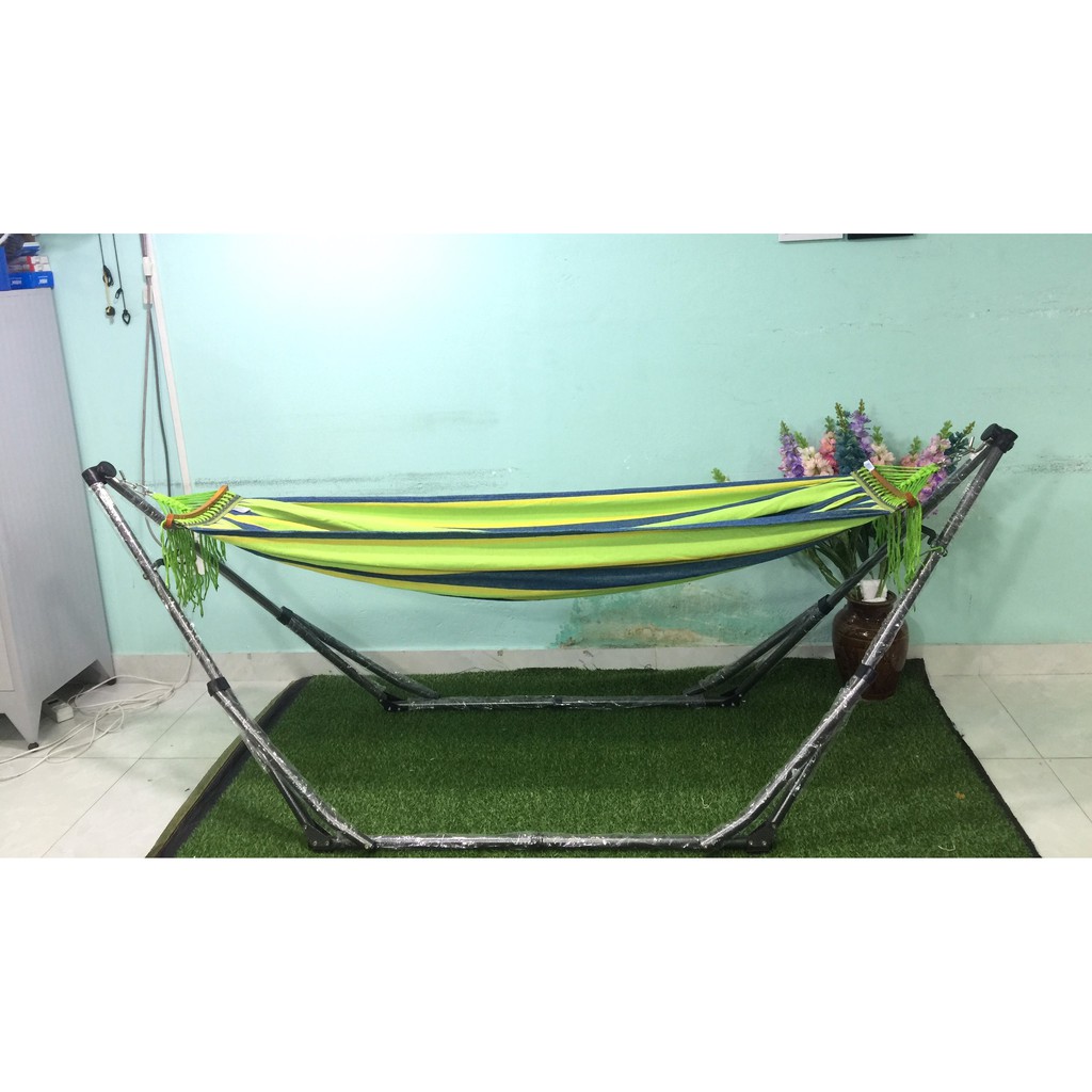 Bộ võng xếp BAN MAI: khung sơn tĩnh điện VIP kết hợp võng vải Canvas gỗ/nhựa 40cm