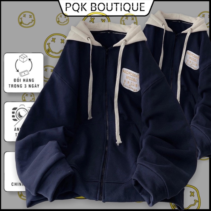 [sẵn] Áo Khoác Zip Kéo Xanh Đen Tag Thêu SANDIE - pqk boutique