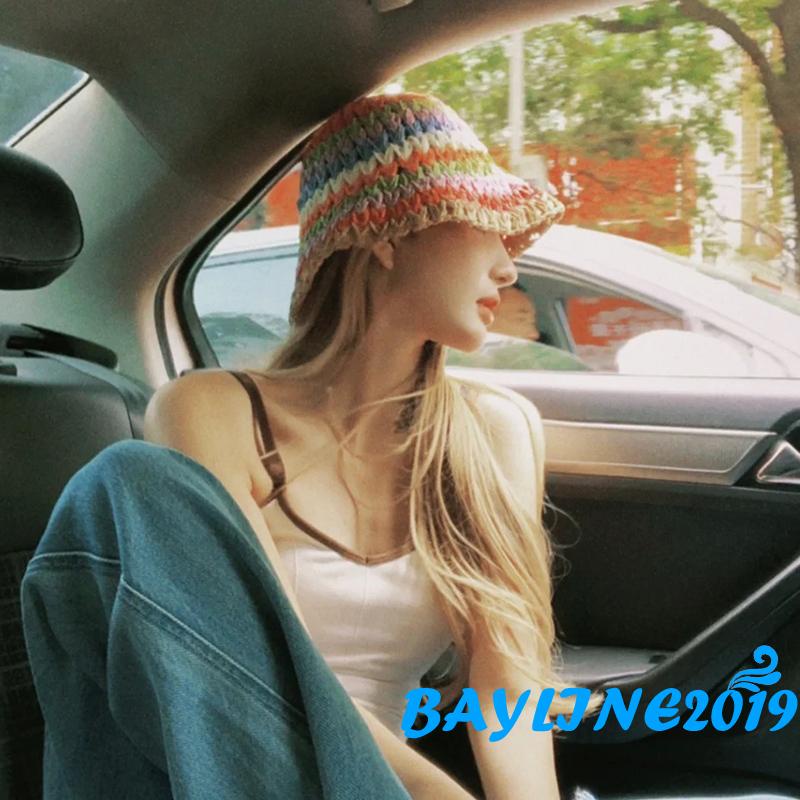 Nón Tai Bèo Họa Tiết Sọc Cầu Vồng Nhiều Màu Sắc Dành Cho Nữ