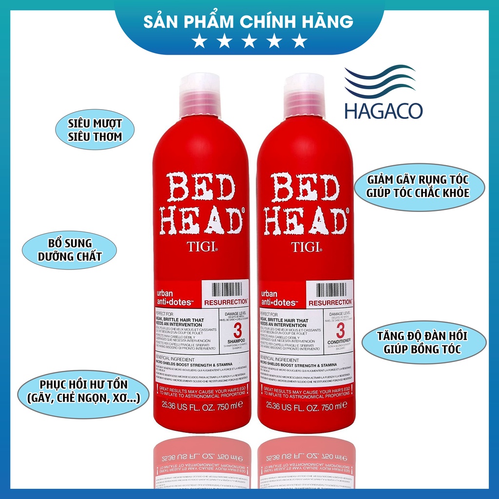 Dầu gội Tigi Bedhead 750ML - Cặp gội xả Tigi Đỏ phục hồi tóc hư tổn cấp độ 3, giảm gãy rụng