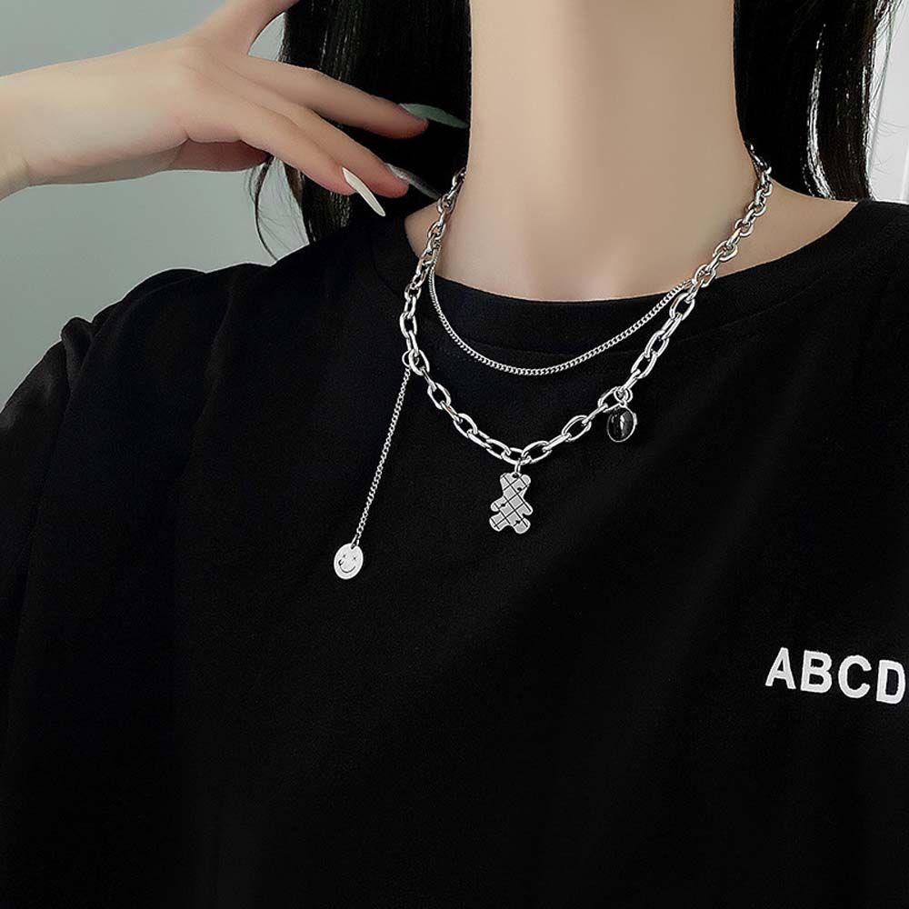 Dây Chuyền Choker Hai Lớp Mặt Hình Mặt Cười Bằng Kim Loại Phong Cách Hip Hop Thời Trang Cho Nữ