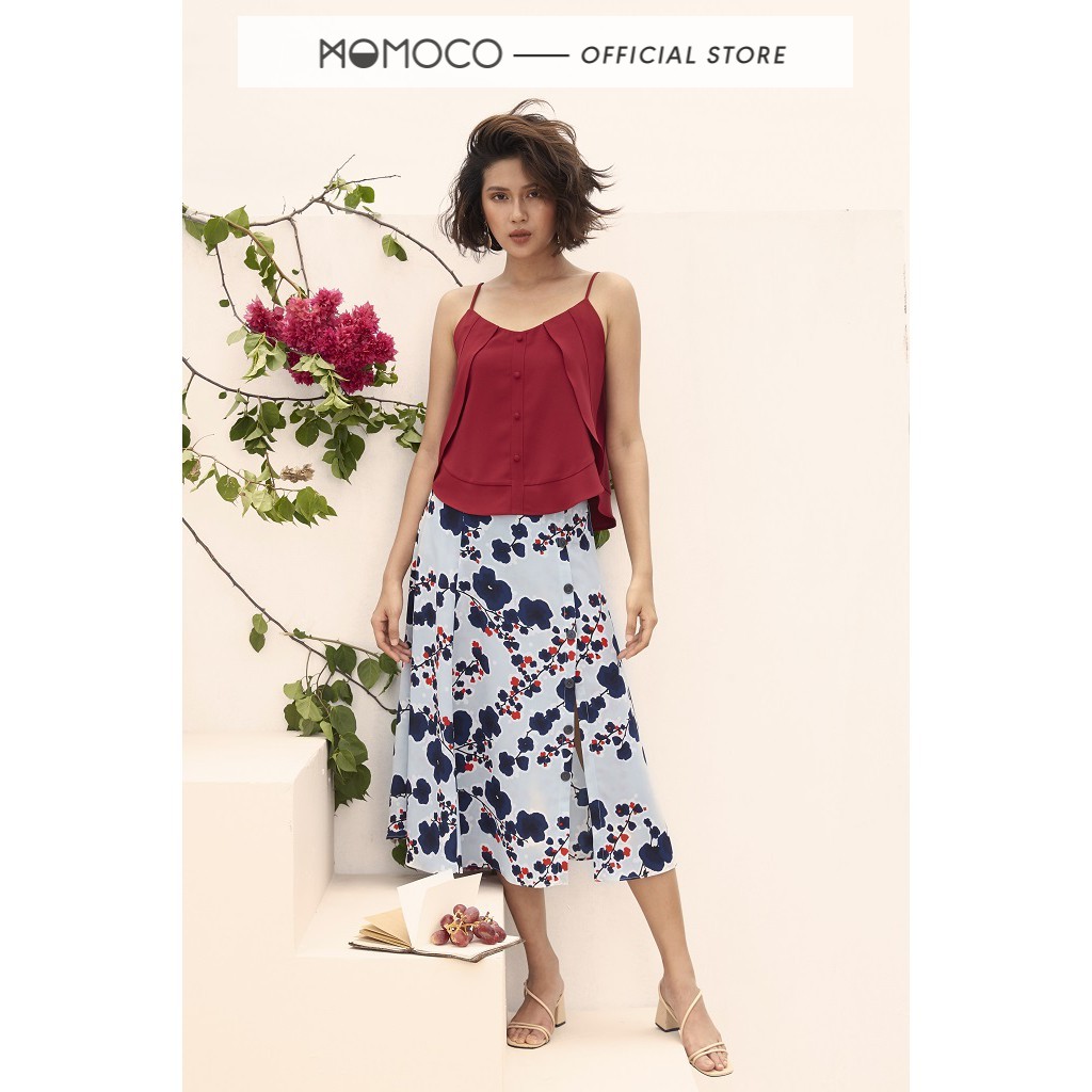 Chân Váy Dài MOMOCO Chất Vải Cát Thoáng Mát Kiểu Dáng Xẻ Lệch Cài Khuy Cá Tính M2383