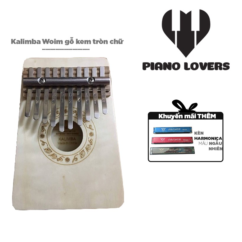 Đàn Kalimba 10 phím Gỗ Mahogany Tặng Kèm Harmonica Màu Ngẫu Nhiên - Gỗ Kem Chữ  - HÀNG CÓ SẴN