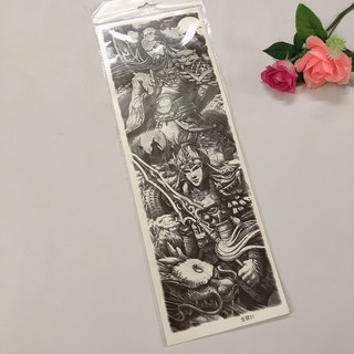 Hình xăm dán cao cấp kín tay mặt quỷ sen trắng đen 17x48cm