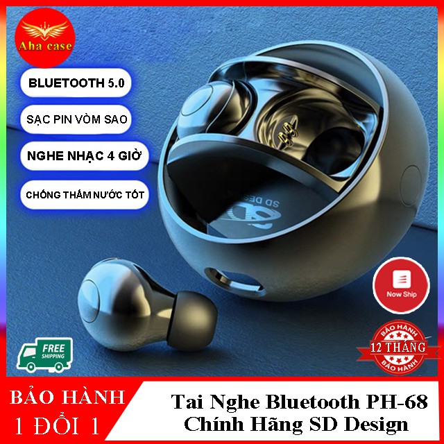 Tai Nghe Bluetooth mini không dây nhét tai PH-68 chính hãng SD Design âm thanh hay chống ồn tốt kiểu dáng độc lạ