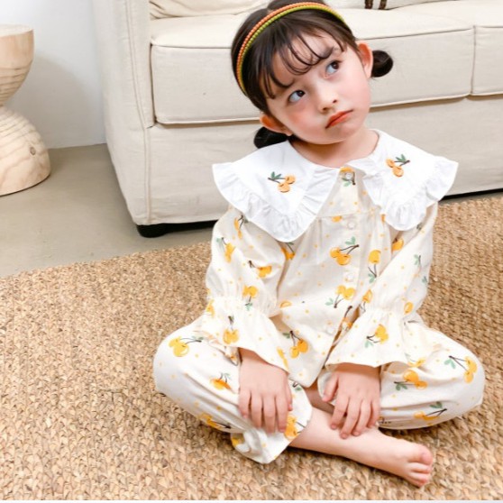 Bộ pizama dài tay cho bé gái | Họa tiết cherry | Mềm mịn | 9-23kg |