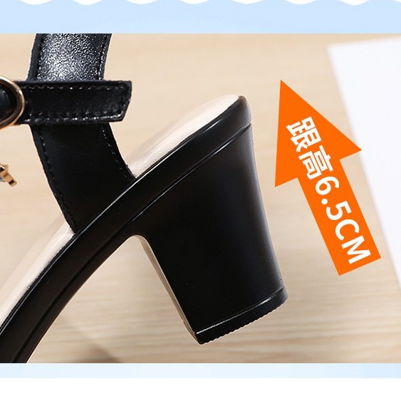 【ready stock】Cow split leather women's shoes high-heeled shoes buckle casual Korean fashion thick-heeled women's sandals leather increased