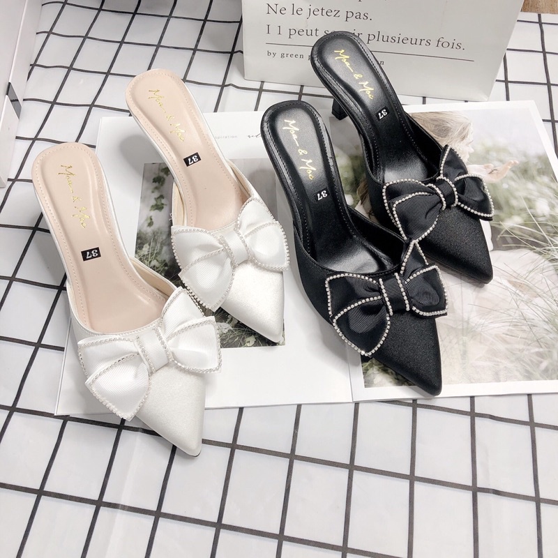 🍒 Sục Gót Mũi Nhọn Nơ Viền Đá