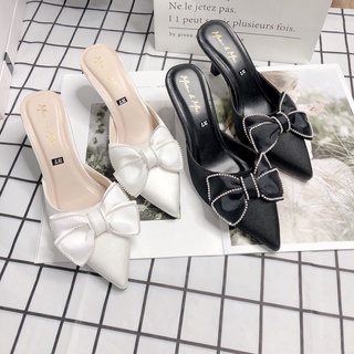 🍒 sục gót mũi nhọn nơ viền đá